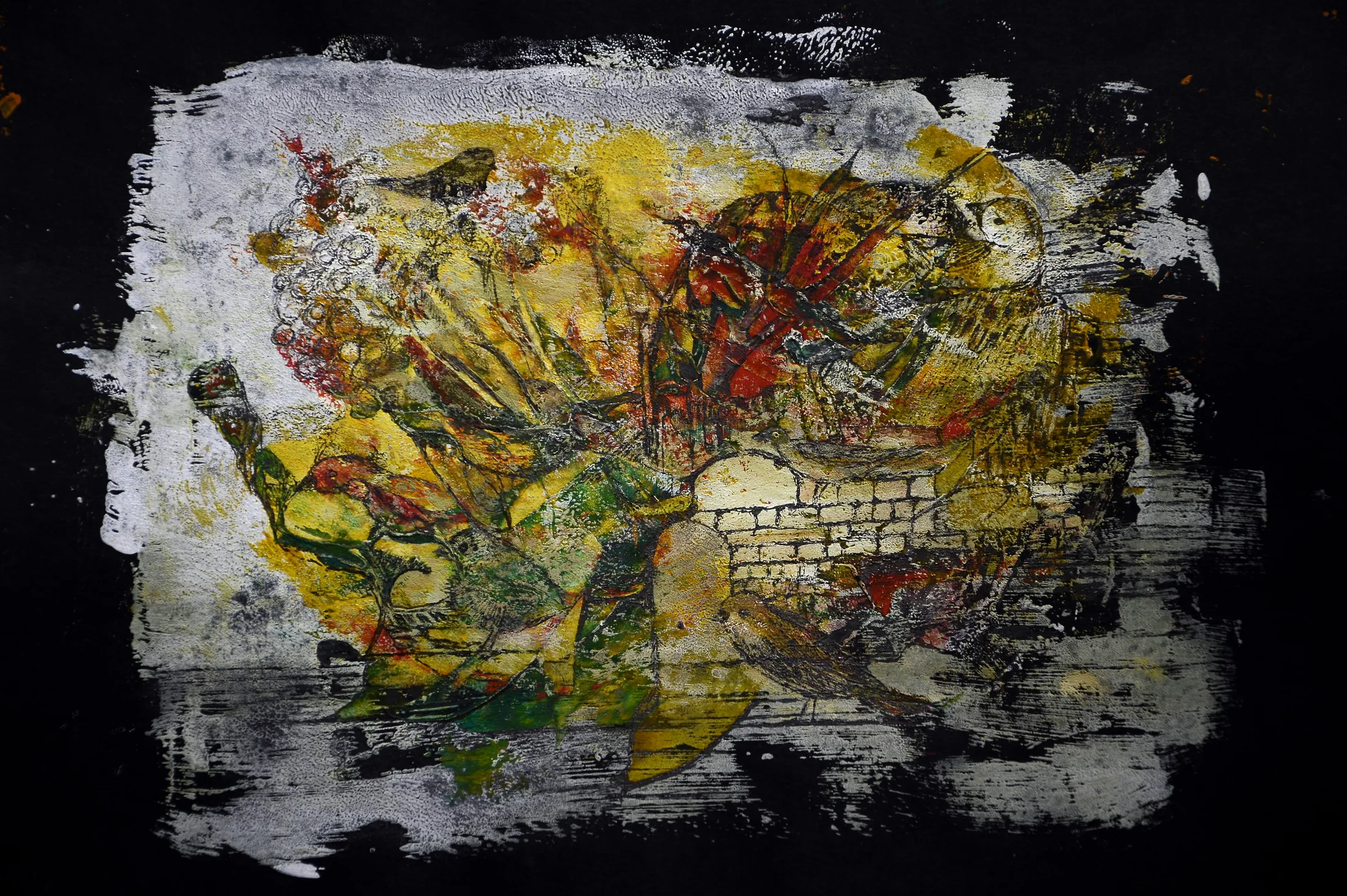 vogeltreff,acryl,tusche auf papier ,din a 4,2015